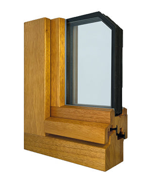 Holzfenster Querschnitt aus 3 Glass Scheiben  , Holzfarbe
