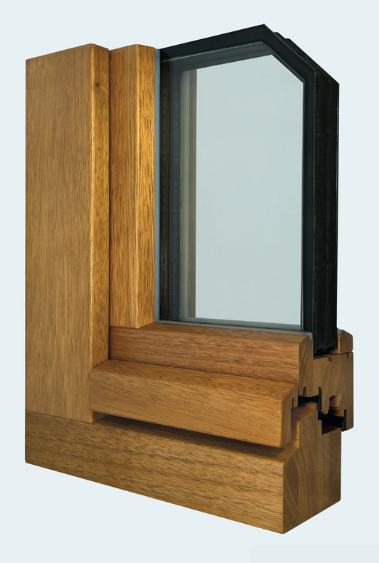 Holzfenster Querschnitt aus 3 Glass Scheiben  , Holzfarbe